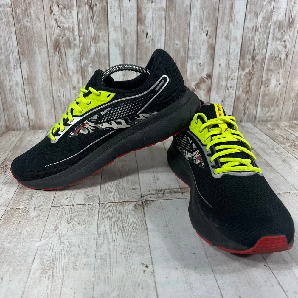 Brooks Trace Fire Dept Men Running Shoes Black Yellow 1103881D011 Size 10.5
